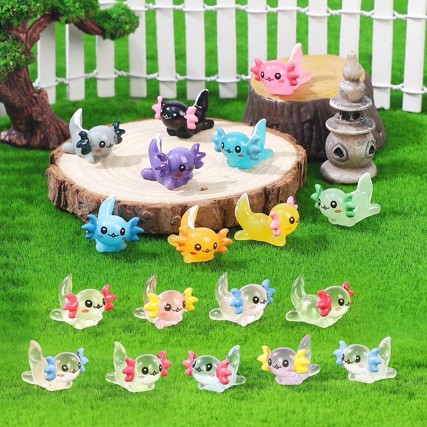 CozyWhimsy Luminous Mini Resin Axolotl 17 Glow Tiny Little Resin Axolotl hides Plastic Animals Digital Garden Miniature Landscape Aquarium Potting DIY