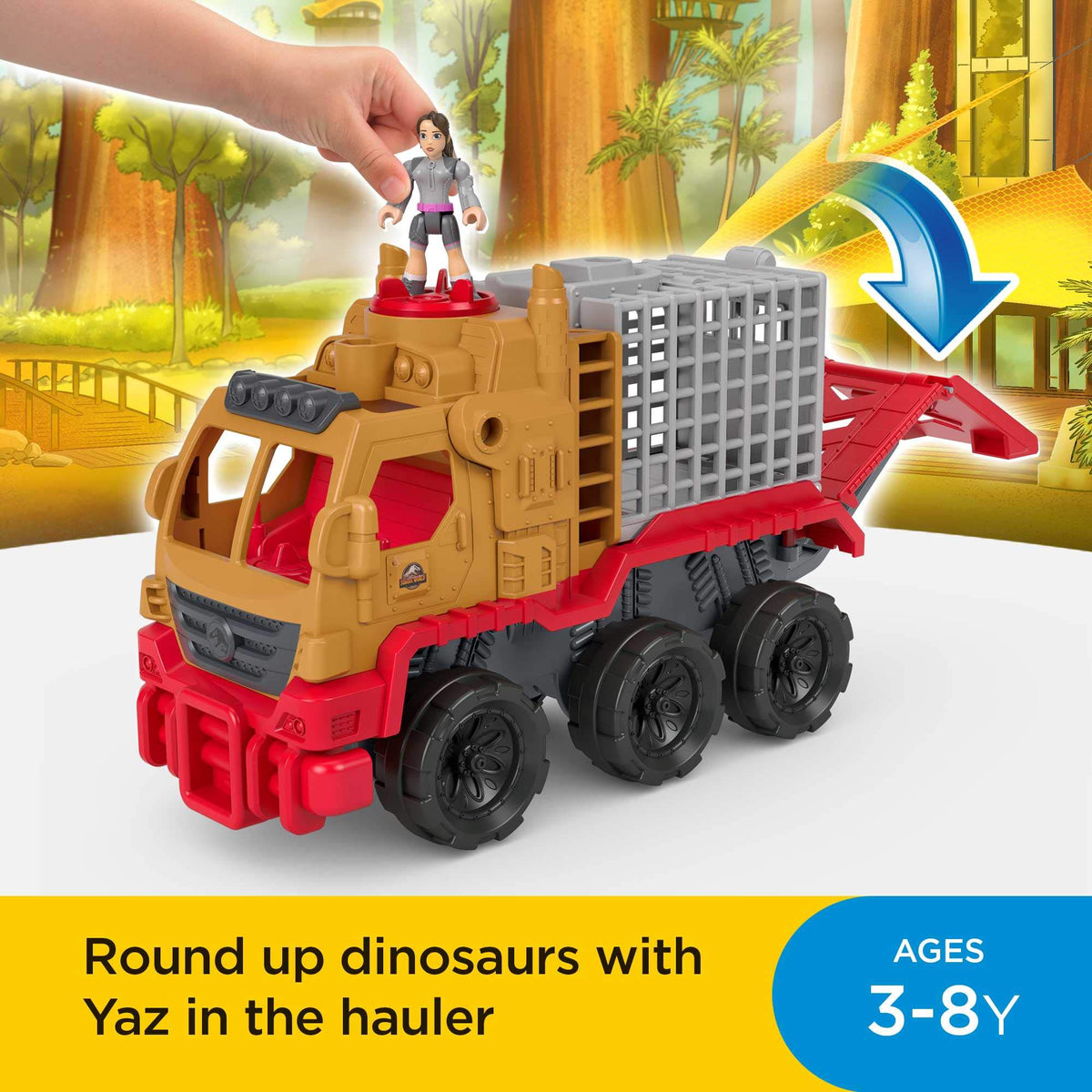 Fisher-Price Imaginext Jurassic World Camp Cretaceous Dinosaur Hauler & Yaz Figure and Vehicle Set for Preschool Kids Ages 3 to 8