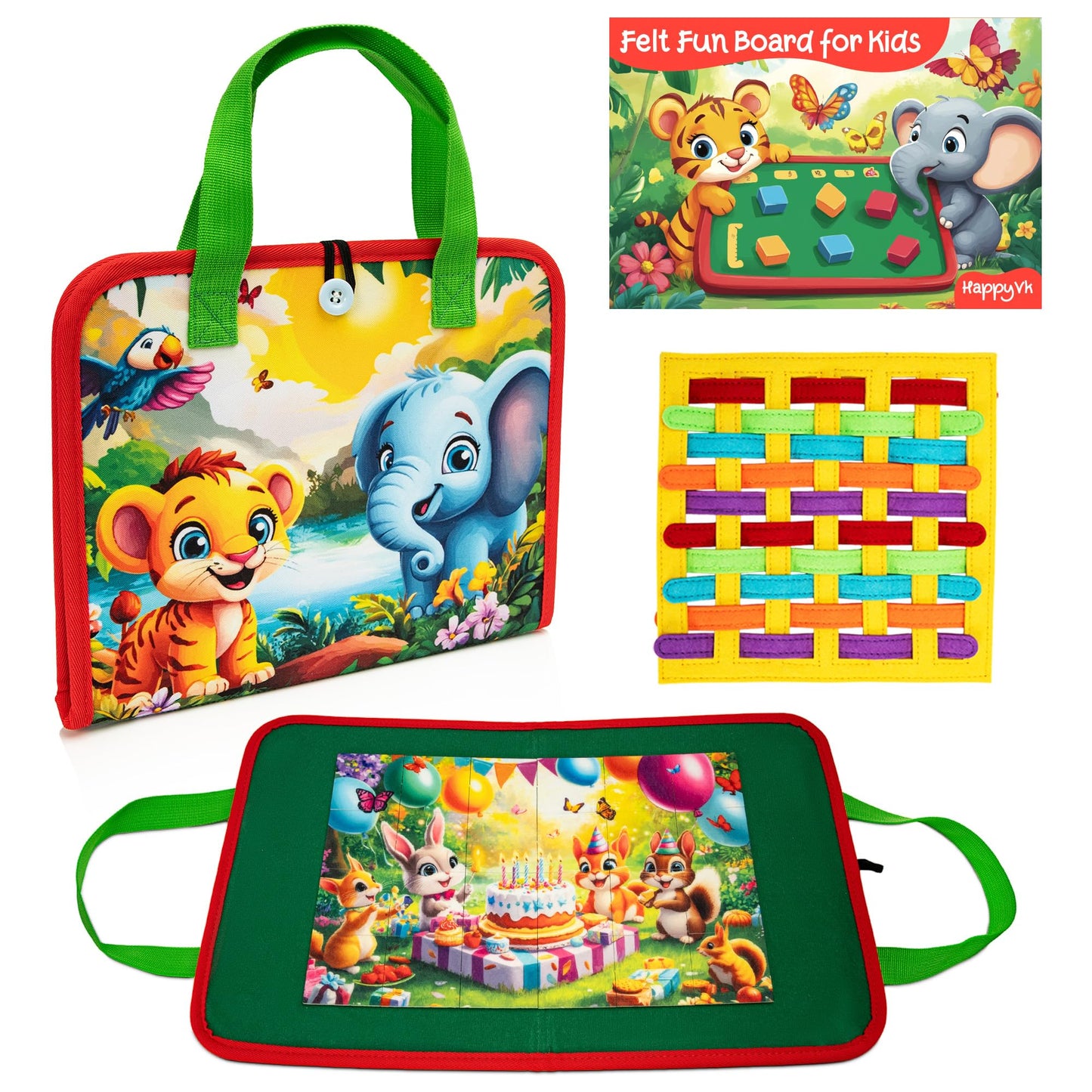 HappyVk Educational Felt Story Board Set - One Felt Board and 154 Pieces Storytelling Learning Kit for Toddlers and A Felt Activity Board Game with 10