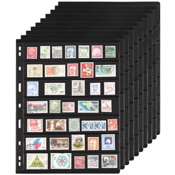 10 Sheets 20 Pages Postage Stamp Album Pages, 7 Pockets 7.7X 1.35in Stamp Collection Inserts, 9 Hole Standard Stamp Collecting Album Sleeves for Stamp