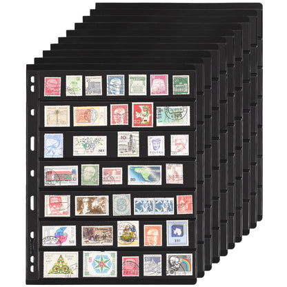10 Sheets 20 Pages Postage Stamp Album Pages, 7 Pockets 7.7X 1.35in Stamp Collection Inserts, 9 Hole Standard Stamp Collecting Album Sleeves for Stamp