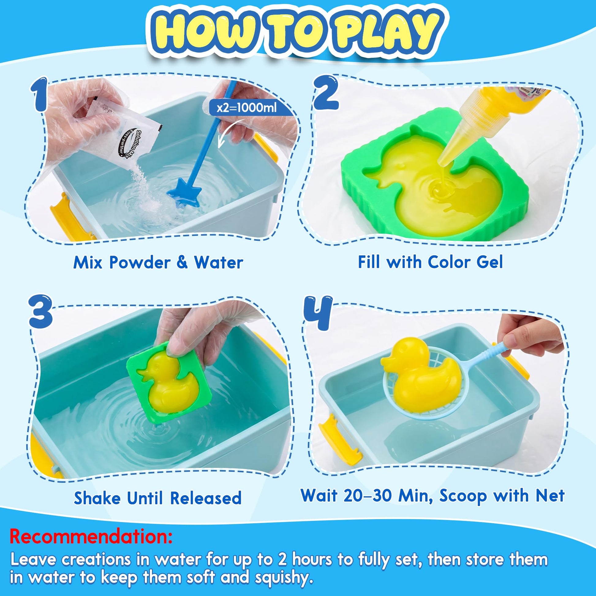 Nisuez Magic Water Elf Toy Kit with 30 Color Gels & 24 Molds, DIY Water Gel Making Kit, Make Your Own Squishies & Water Pets, Sensory Craft Kit