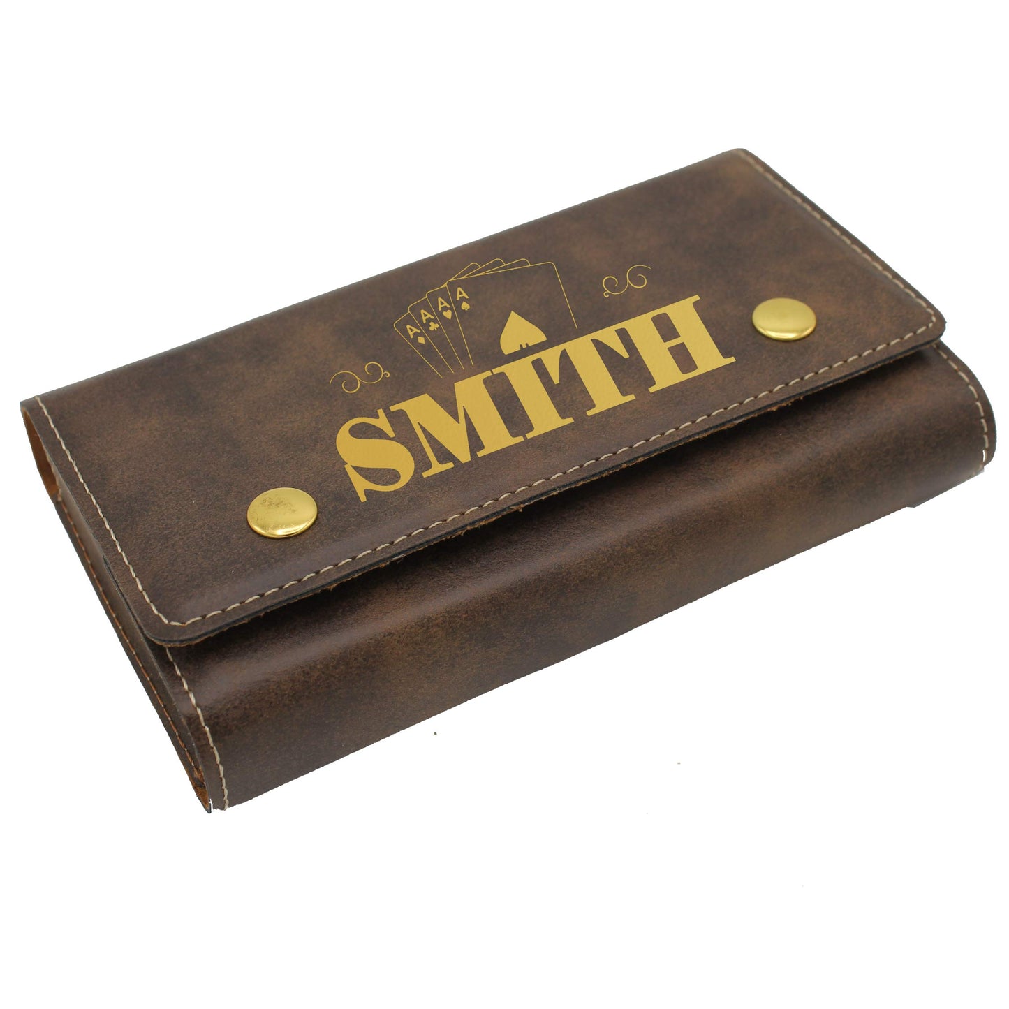 The Wedding Party Store Custom Personalized Playing Card and Dice Gift Box Set - 2 Decks and 5 Dice Inside Case Holder (Rawhide with Gold)