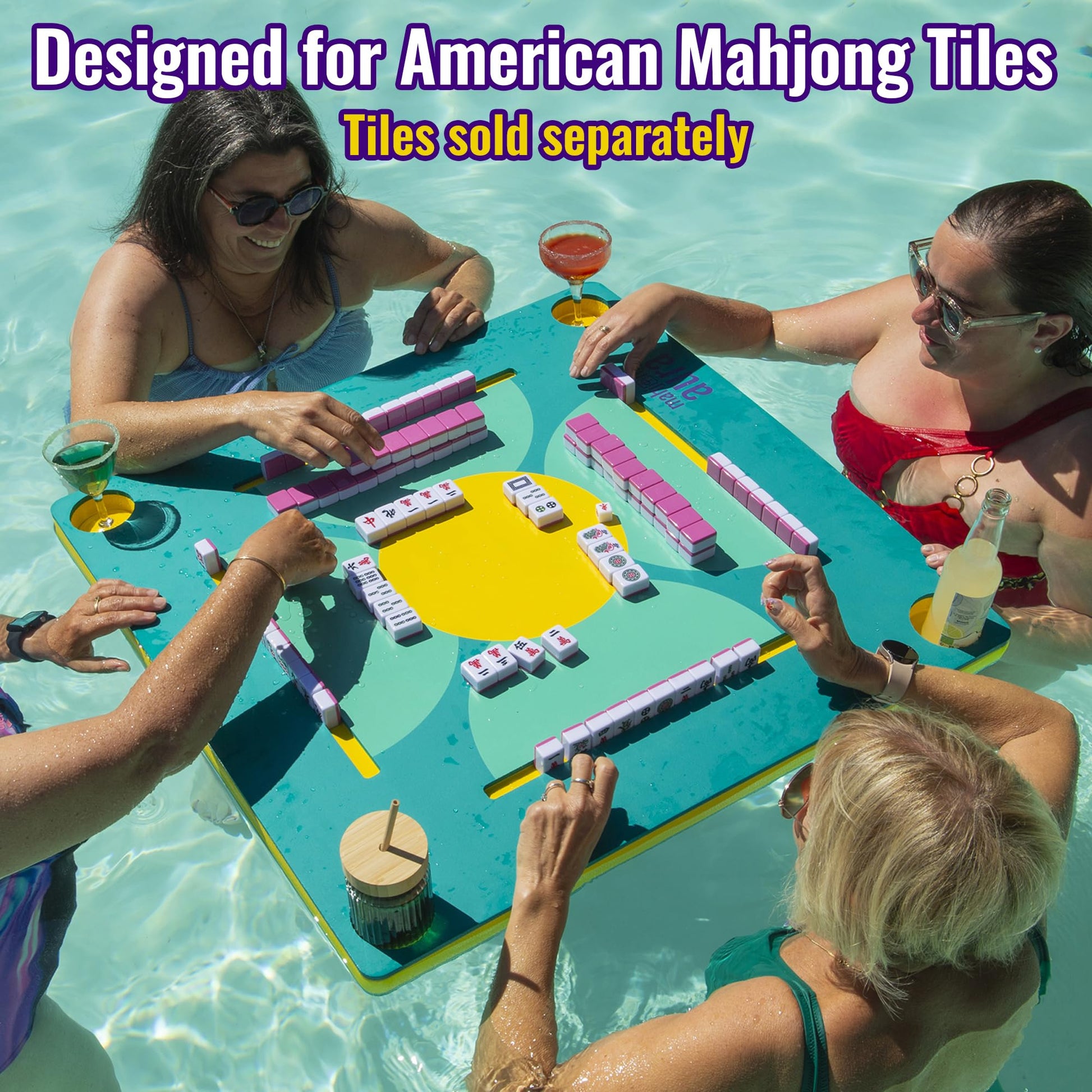 Mahjong Aura - Floating Mahjong Table for Pool - Swimming Pool and Hot Tub Float Board for Card Games, Scrabble, Dominoes, Poker - Adults Pools Game