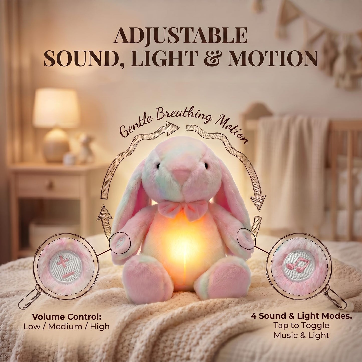 SHSEEN Breathing Bunny Stuffed Animal, 17 Inch, Adjustable Volume