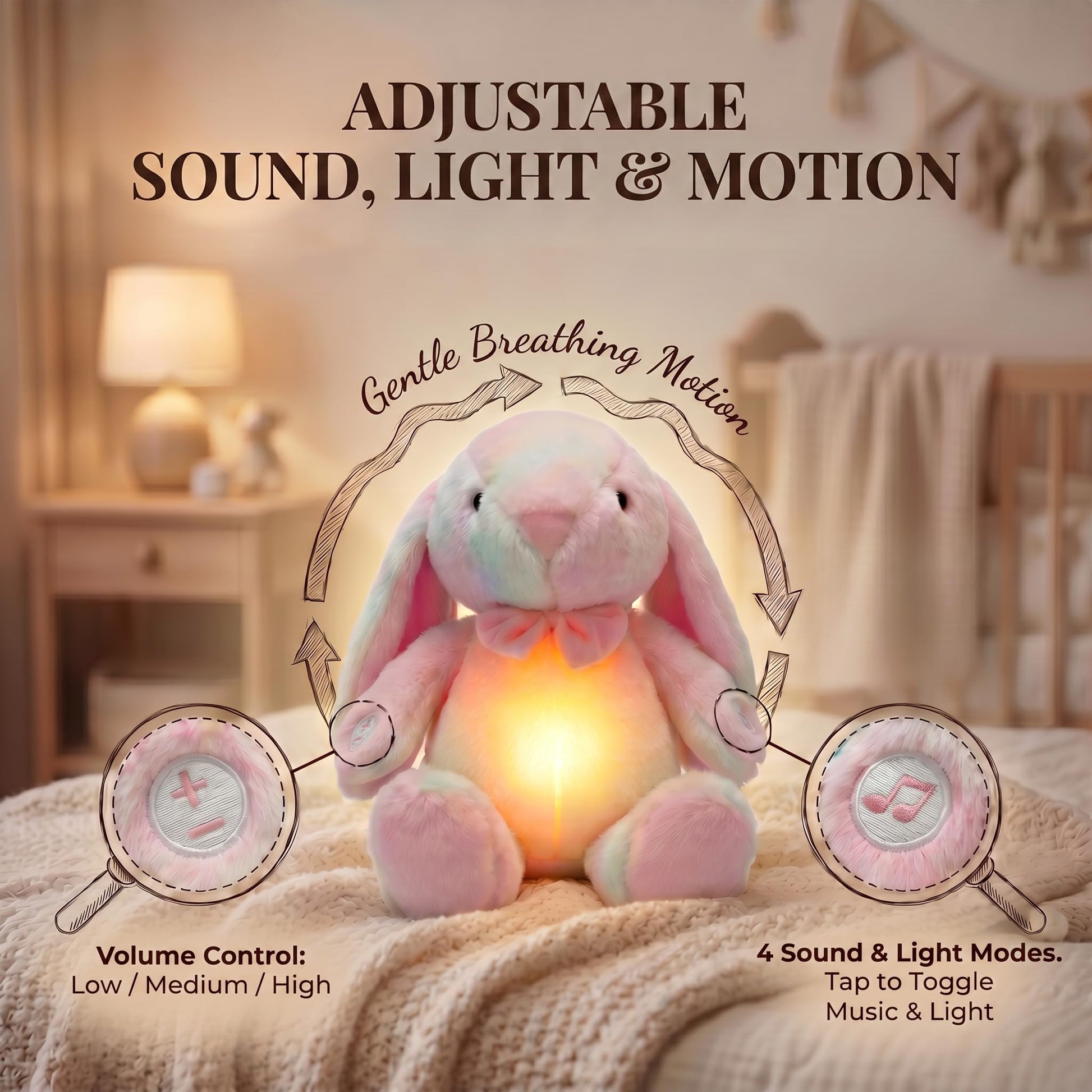 SHSEEN Breathing Bunny Stuffed Animal, 17 Inch, Adjustable Volume