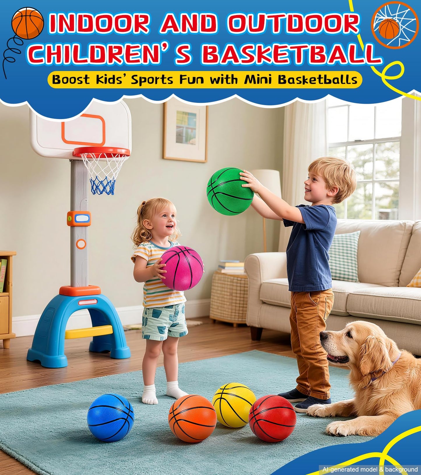 LAO XUE 6 Pack Mini Basketball Set with Pump,6 Inch Inflatable Balls