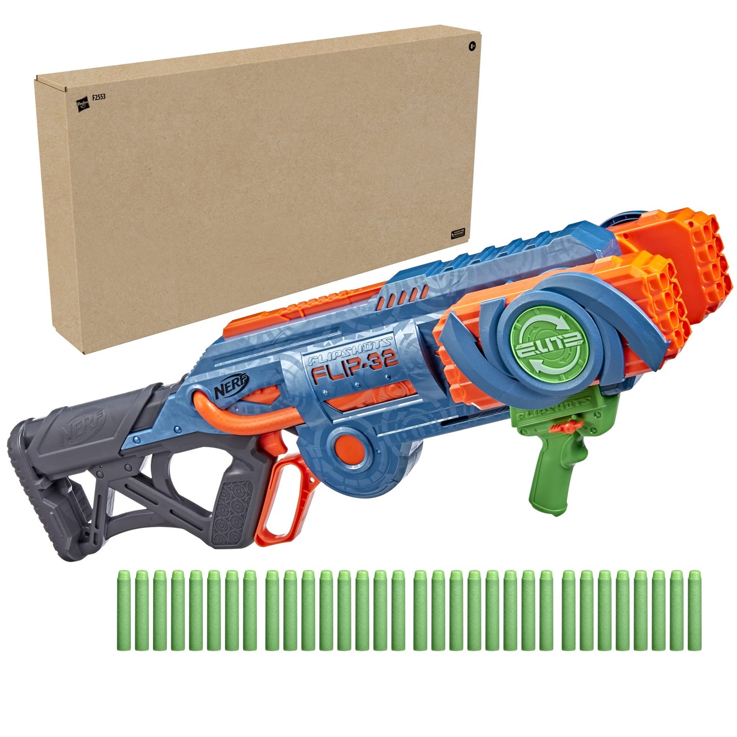 Nerf Elite 2.0 Flipshots Flip-32 Blaster with 32 Dart Barrels That Flip to Double Your Firepower, 32-Dart Capacity, 32 Elite Darts