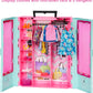 Barbie Closet Playset with 3 Outfits, 3 Pairs of Shoes, 2 Purses, Necklace and Sunglasses Accessories, 5 Hangars, Gift for 3 to 8 Years Old