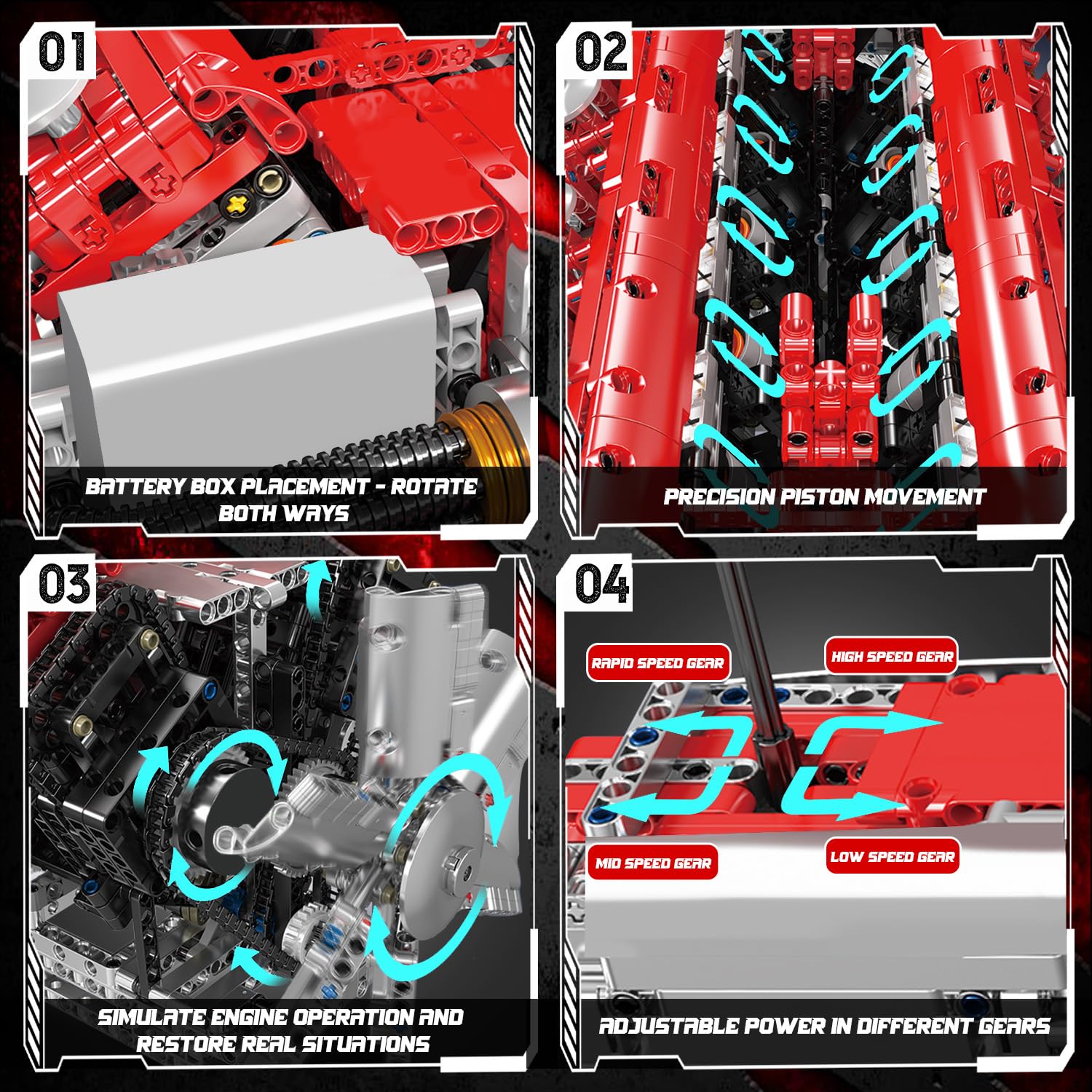 Mould King V12 Engine Model Kit that Runs - Motorized Mini Engines Building Blocks Set with Battery & Gearshift, Car Construction STEM Toy for Adults