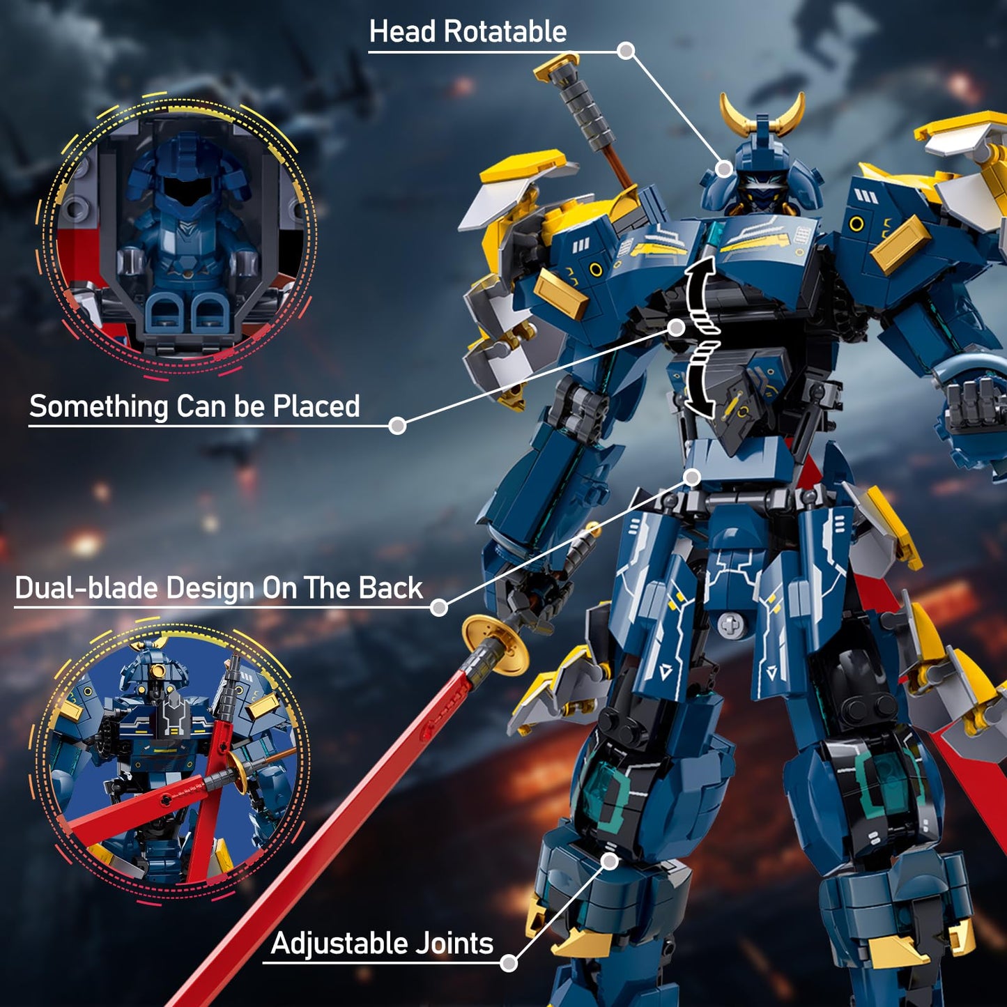 HIGH GODO Samurai Mech Warrior Building Set, Double Swords Armor Robot Openable Cockpits Model Kit, Ideas City Justice Hero Soldier Ninja Gift