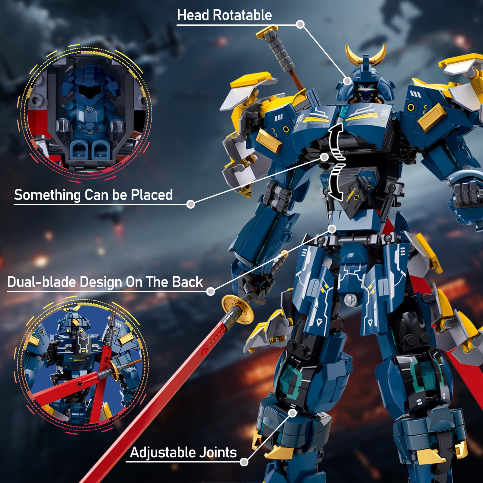 HIGH GODO Samurai Mech Warrior Building Set, Double Swords Armor Robot Openable Cockpits Model Kit, Ideas City Justice Hero Soldier Ninja Gift
