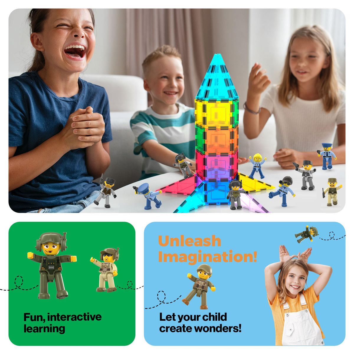 Picasso Toys Magnetic Action Figures Character Law Enforcement for Construction Building Block Tiles Toy Set Magnet Expansion Variety Pack Educational