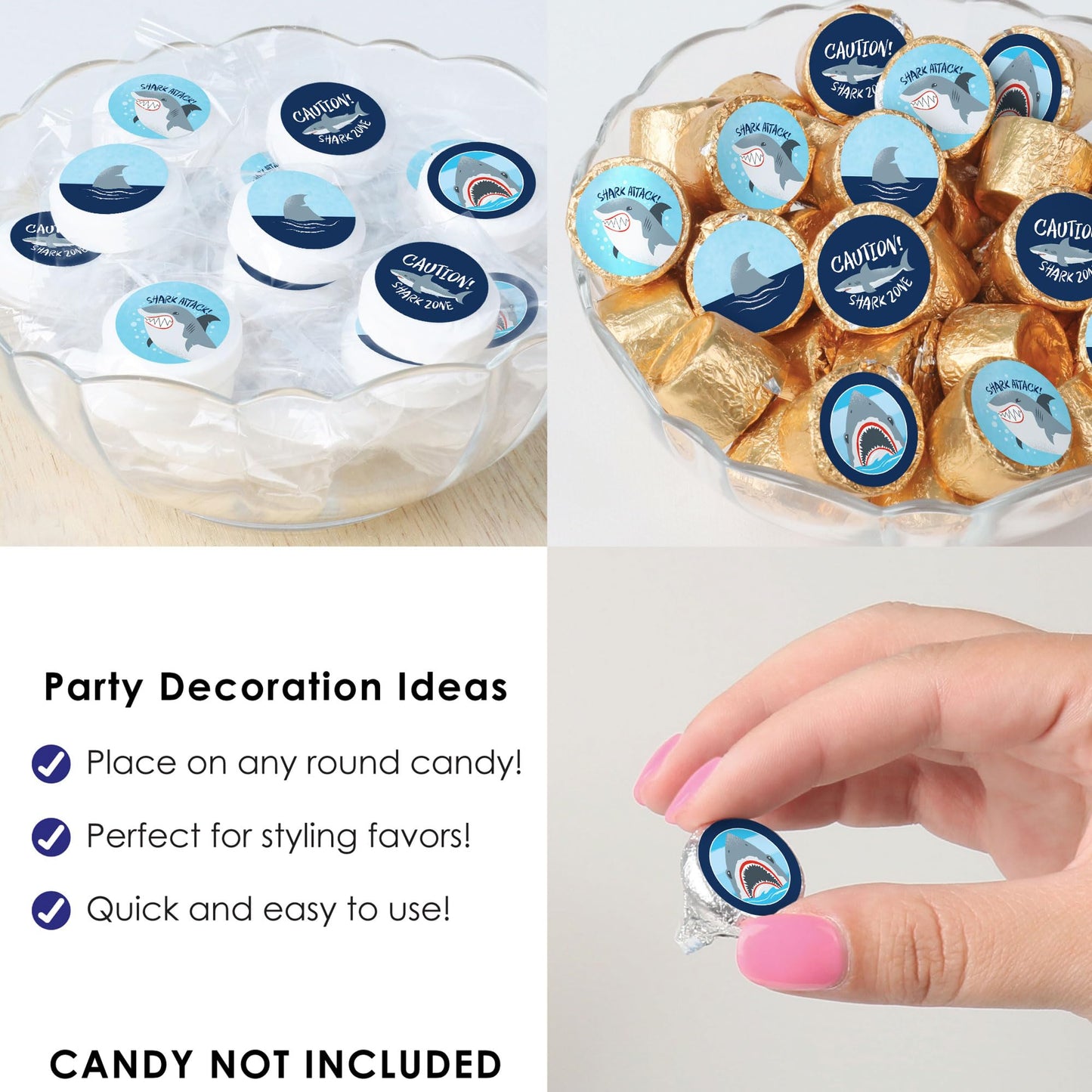 Big Dot of Happiness Shark Zone - Jawsome Shark Party or Birthday Party Small Round Candy Stickers - Party Favor Labels - 324 Count