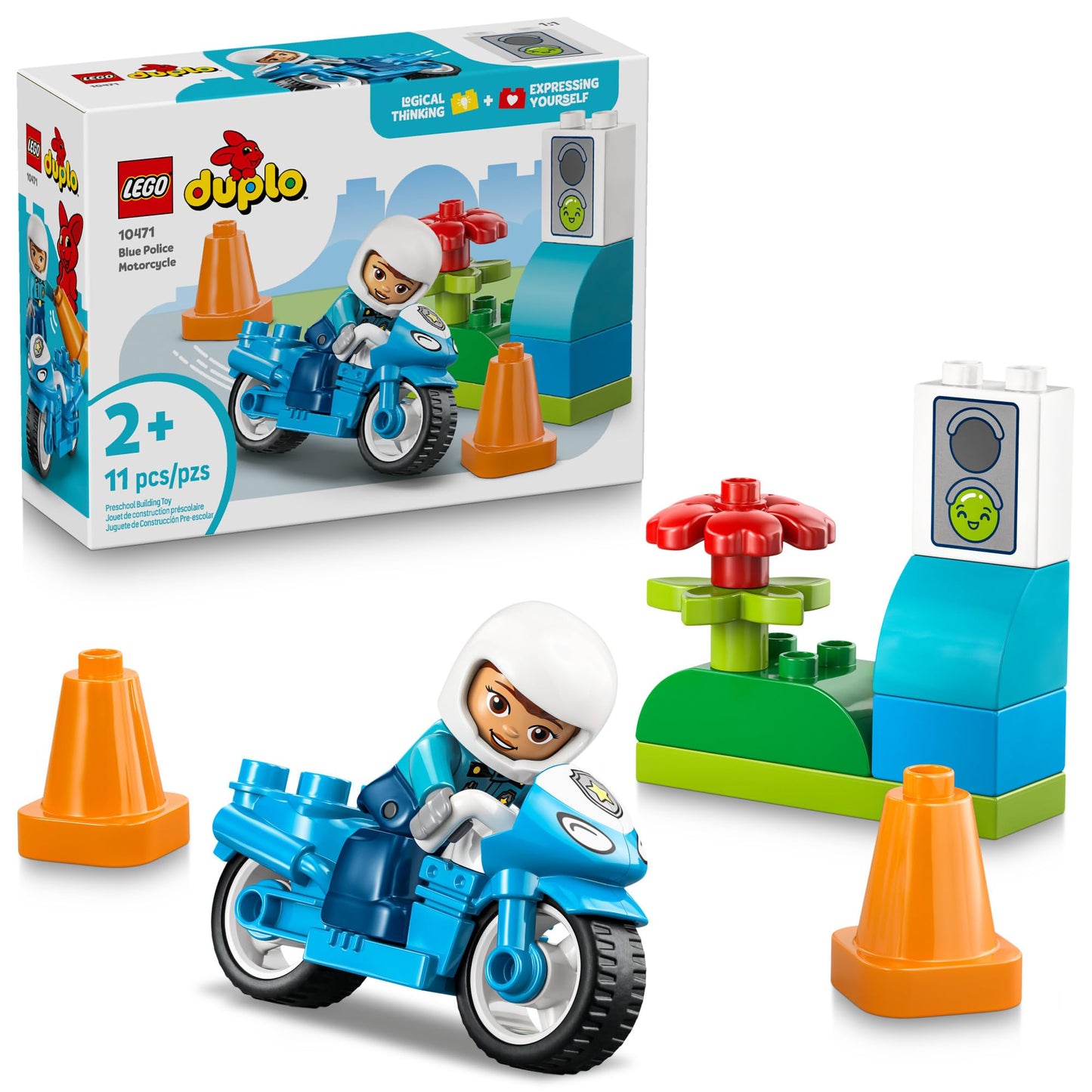 LEGO DUPLO Town Blue Police Motorcycle Building Toy for Toddlers - Pretend Play Set & Learning Toy for Boys & Girls, Ages 2+ - Building Blocks for