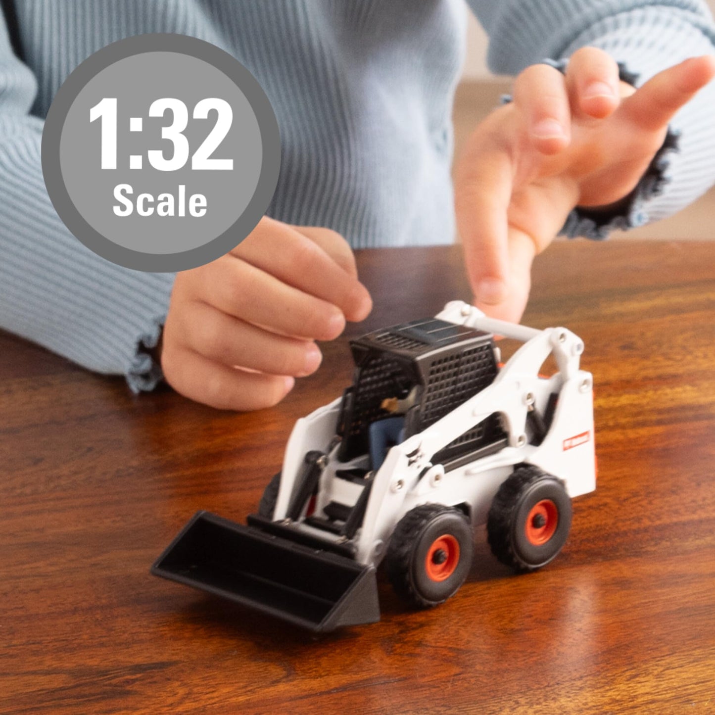 TOMY Bobcat Skid Steer Construction Toy Set - 1:32 Scale - Die Cast Skid Steer Toy - 15 Piece Playset with 3 Interchangeable Attachments - Ages 3+