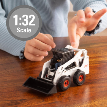 TOMY Bobcat Skid Steer Construction Toy Set - 1:32 Scale - Die Cast Skid Steer Toy - 15 Piece Playset with 3 Interchangeable Attachments - Ages 3+