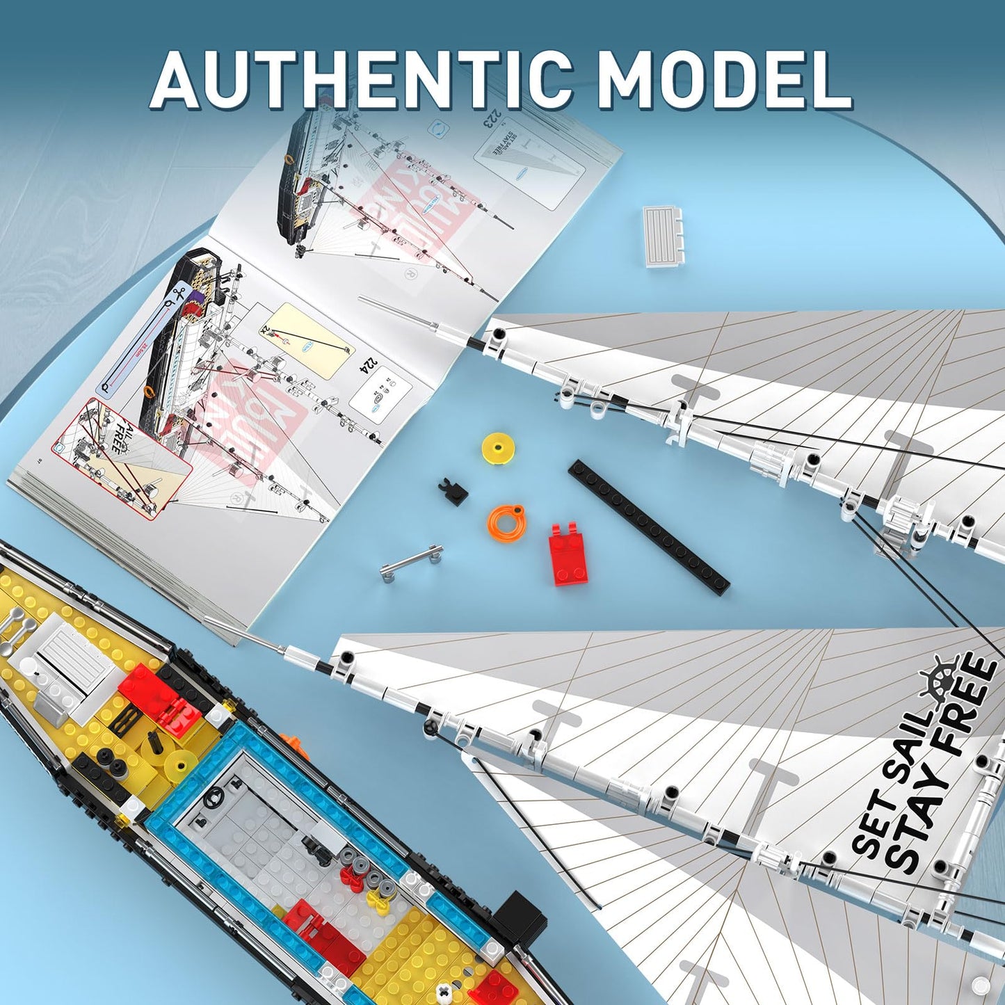 Mould King 10194 Boat Building Sets, MOC Ship Building Kits, Ocean Explorer Boat Model, Home Desk Decor, Collectible Building Toys for Adults/Teens