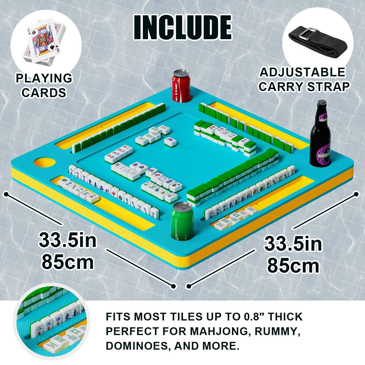 Floating Mahjong Table for Pool - 33.5in Foldable Water Game Table for Card Games & Tile Games - Portable Swimming Pool and Hot Tub Float Board Game