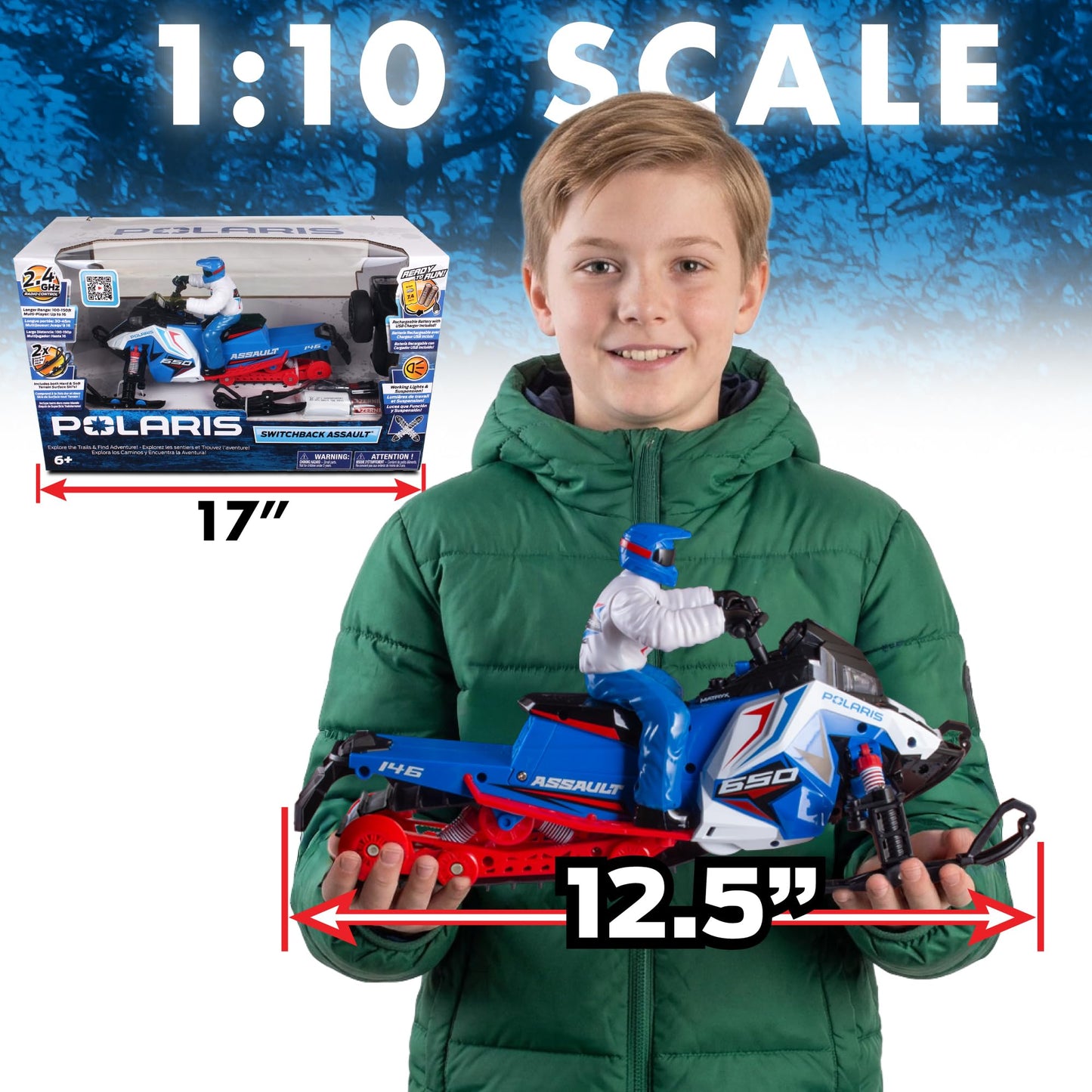 NKOK Polaris Switchback Assault RC Snowmobile - 1:10 Scale, (Blue/Red)