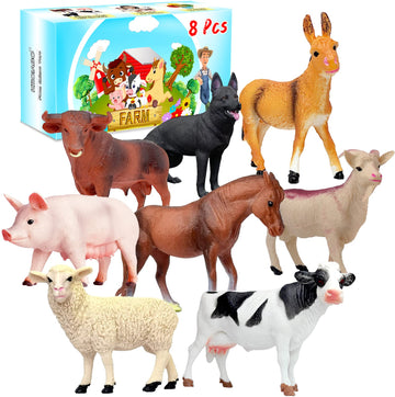 KECIABO Animal Figurines, Big Animal Toys, 8 Pcs Farm Animals Figurines Toys, Realistic Plastic Animals Playset, Educational Learning Toy Set for Kids