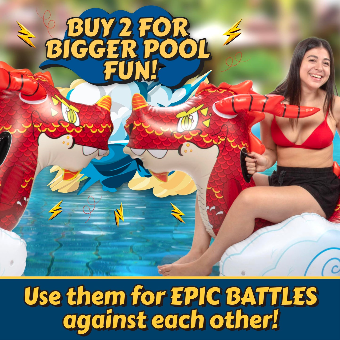 Giant Dragon Pool Float- 2 Person Inflatable Rider Over 7 FT Long