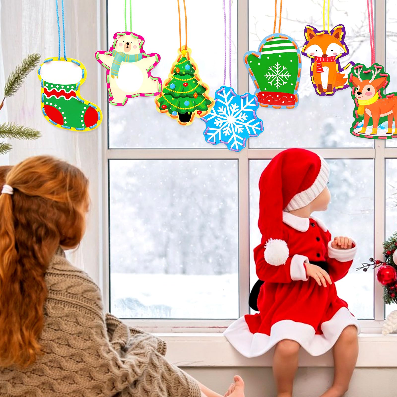 Winter Animal Lacing Cards 12 Packs Sewing Kits for Kids Christmas Cardboard Sewing Cards Lacing Games for Developing Imagination School Learning