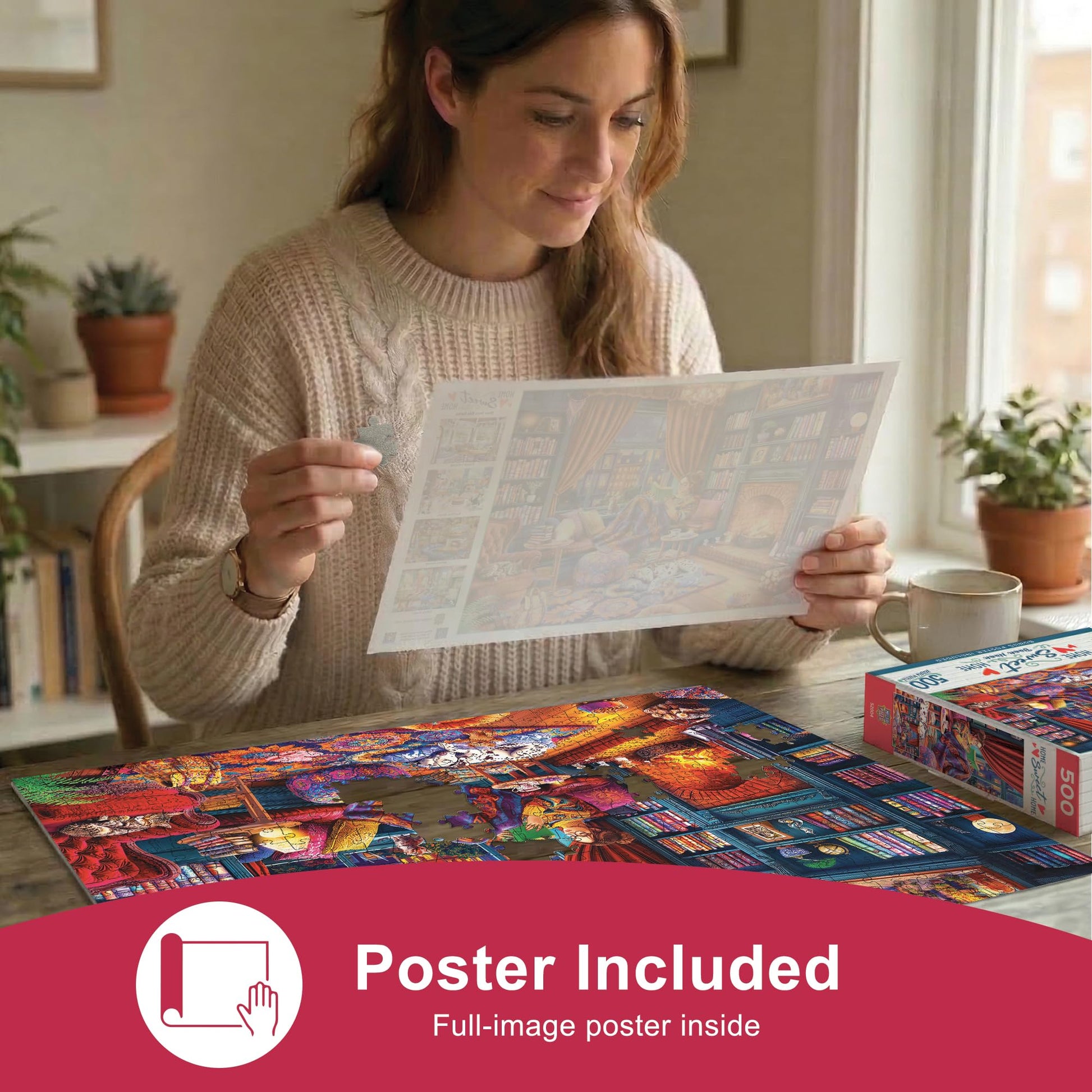 Masterpieces 500 Piece Jigsaw Puzzle for Adults, Family, Or Youth - Book Nook - 15"x21"