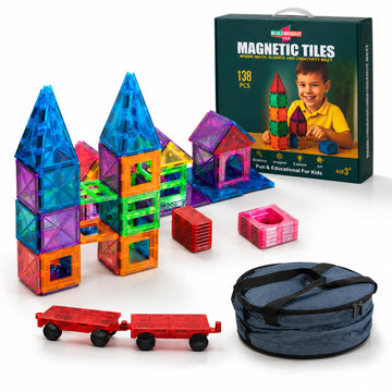 Magnetic Tiles for Kids, 138 PCS STEM Building Blocks with Play Mat