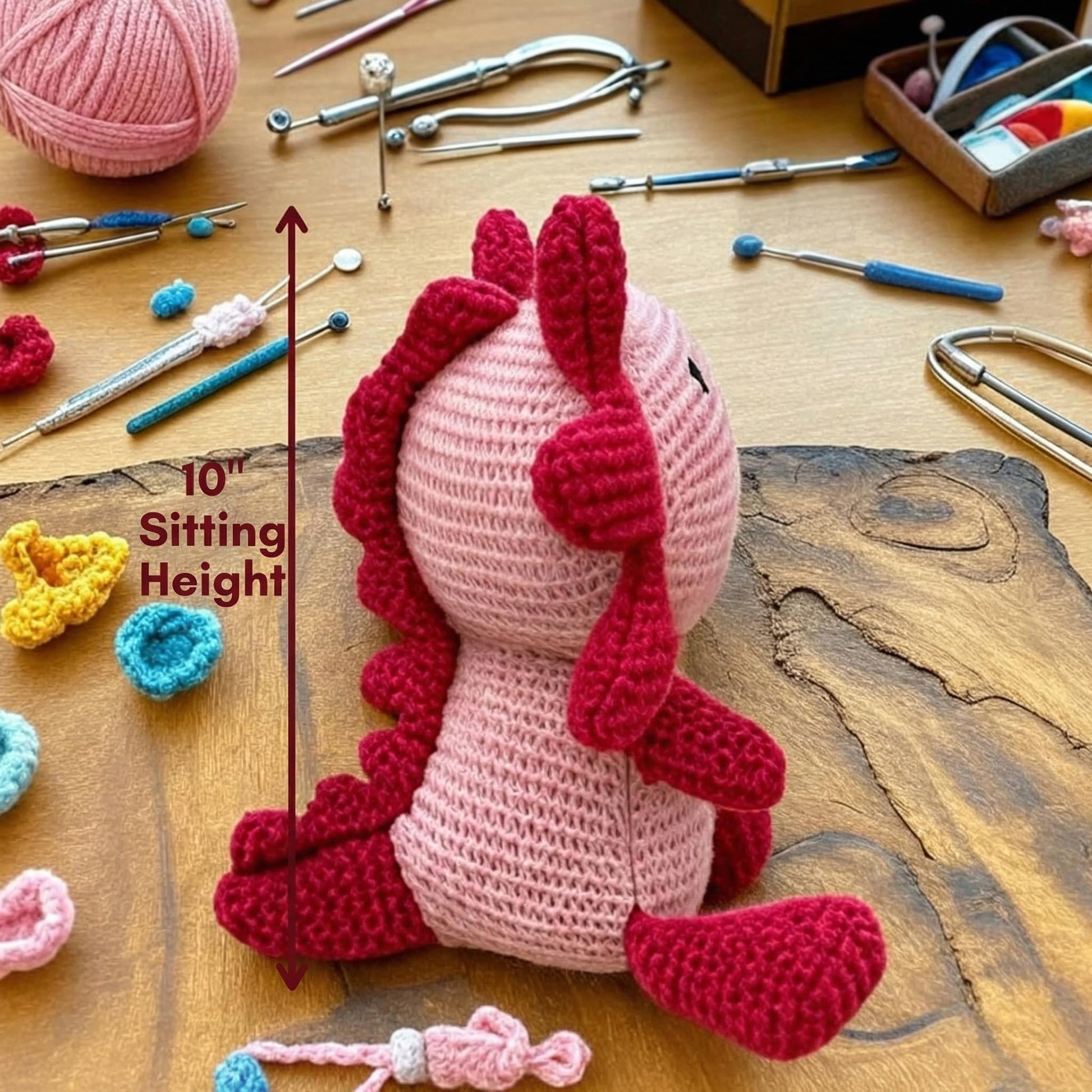 JoyAmigo Pink Crochet Axolotl Plush, 10 Inch Soft Stuffed Animal, Kawaii Plushie for Girls and Kids, Nursery Decor, Bedtime Buddy, Birthday Gift