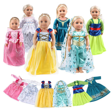 18 inch Doll Clothes Accessories - 6Pcs Different Princess Costume Dress Fits All 18-inch Dolls Across Brands
