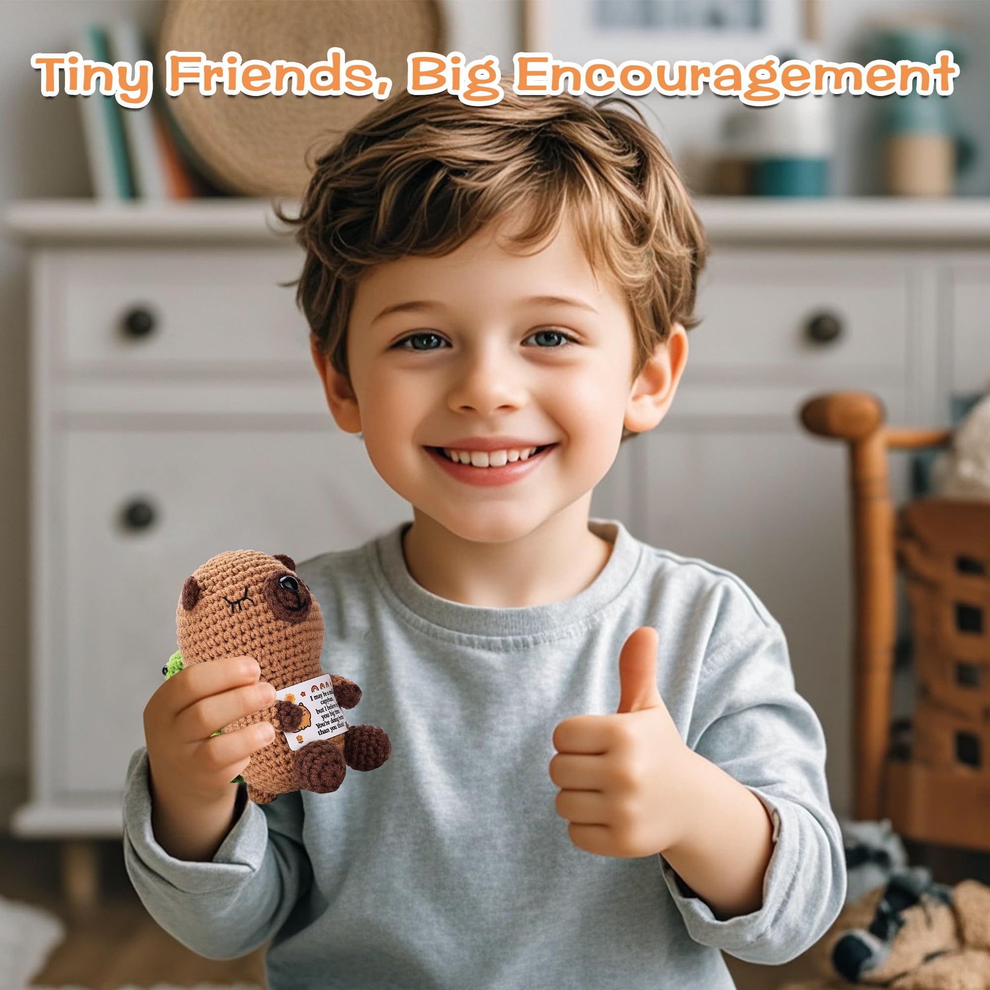 Fungi Fun Crochet Capybara Plush with Turtle - Emotional Plush with Motivational Card, Cute Capybara Crochet Doll Decor, Fun Gift for Women