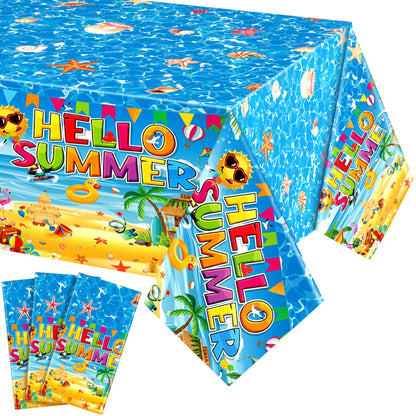 Tatuo 3 Pack Summer Beach Plastic Tablecloth Beach Theme Party Hawaiian Tropical Table Covers Decoration Disposable Rectangular Tablecloth for Luau