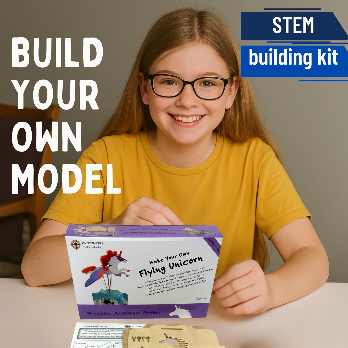 Pathfinders Stem kit - Automata Flying Unicorn Girls and Boys - Build a Moving Unicorn Model - Magical Mechanical Toy - Educational Engineering Gift