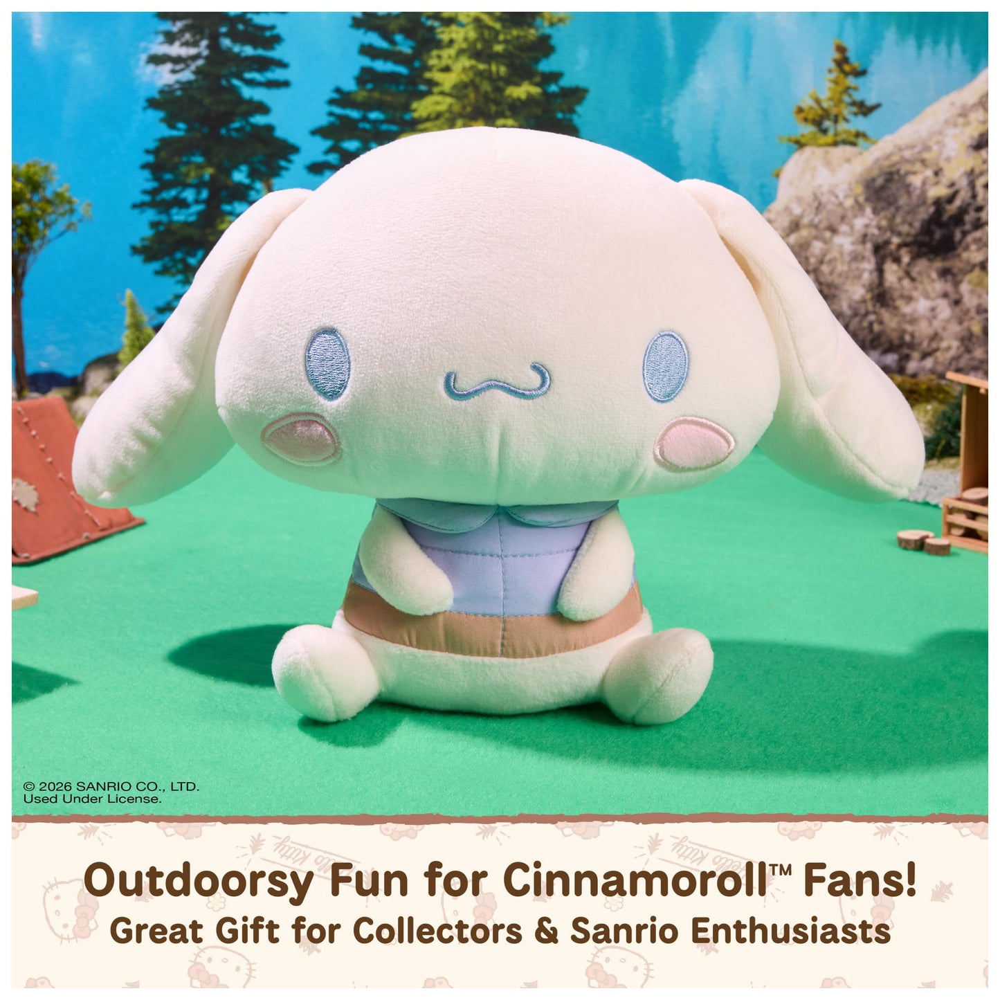GUND Sanrio Cinnamoroll 10-Inch Plush Toy with Camping Outfit for Ages 1+