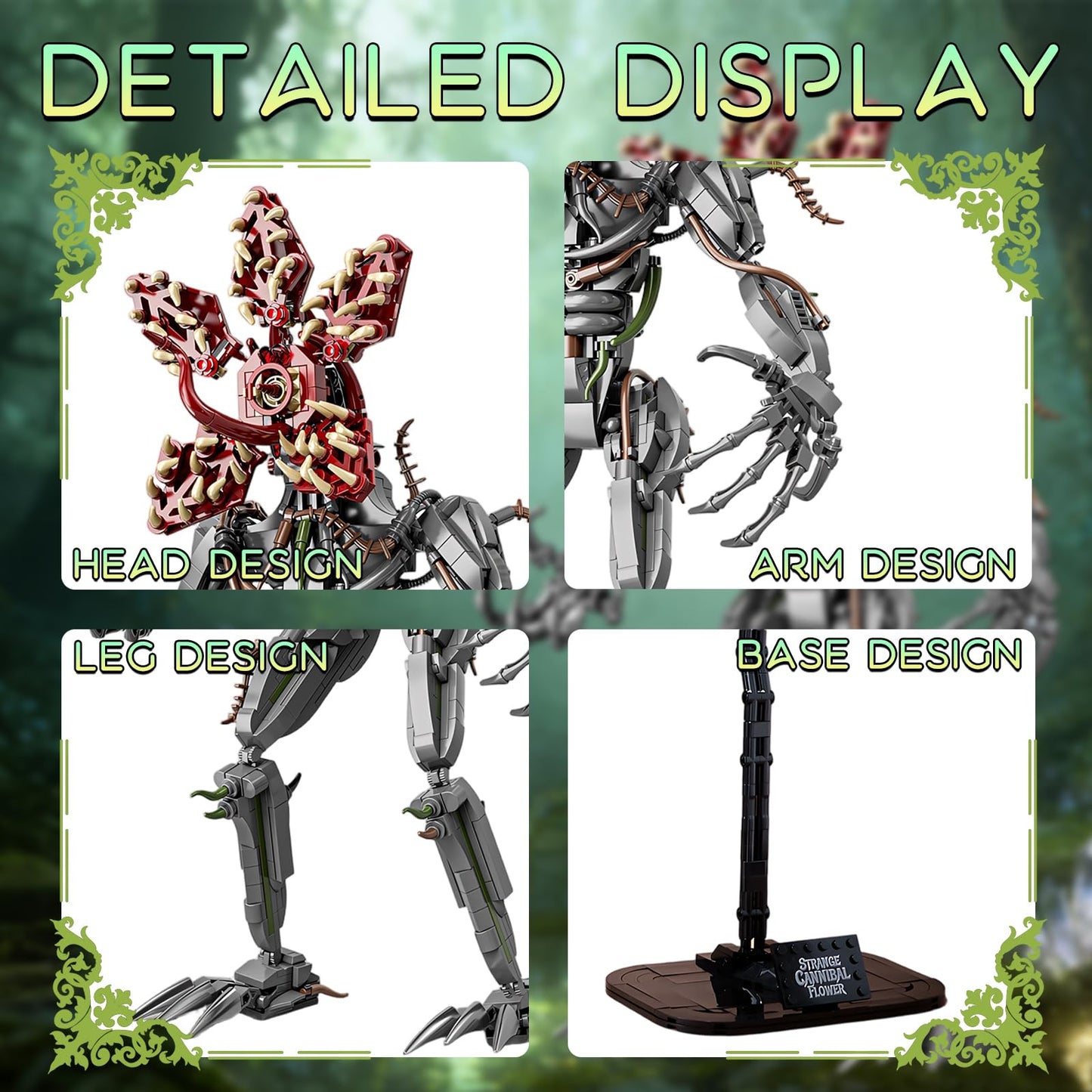GHQYTPR 2 in 1 Strange Cannibal Flower Building Block Set 858 Pcs Sci-Fi TV Monster Model Kit for Adults & Teens Parallel Dimension Creature Action