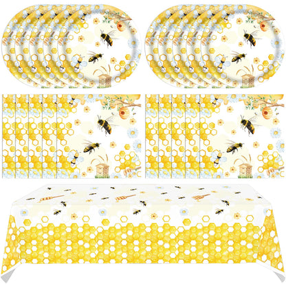 Bee Birthday Party Decorations 41Pcs Bumblebee Themed Tableware Set Include Bee Paper Plates Napkins Tablecloth, for Baby Shower Gender Reveal Kids