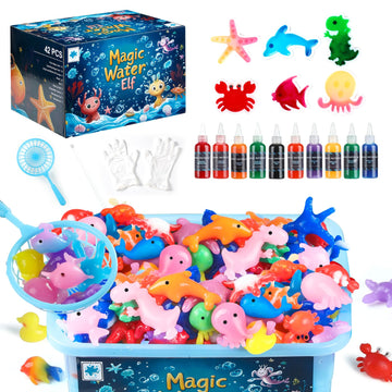 TMOL Magic Water Elf Toy Kit, Aqua Fairy Water Gel Kit for Kids with 10 Magic Gel & 6 Molds,Make Your Own Water Pets & Squishy Toys, Craft Kits