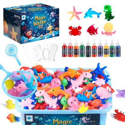 TMOL Magic Water Elf Toy Kit, Aqua Fairy Water Gel Kit for Kids with 10 Magic Gel & 6 Molds,Make Your Own Water Pets & Squishy Toys, Craft Kits