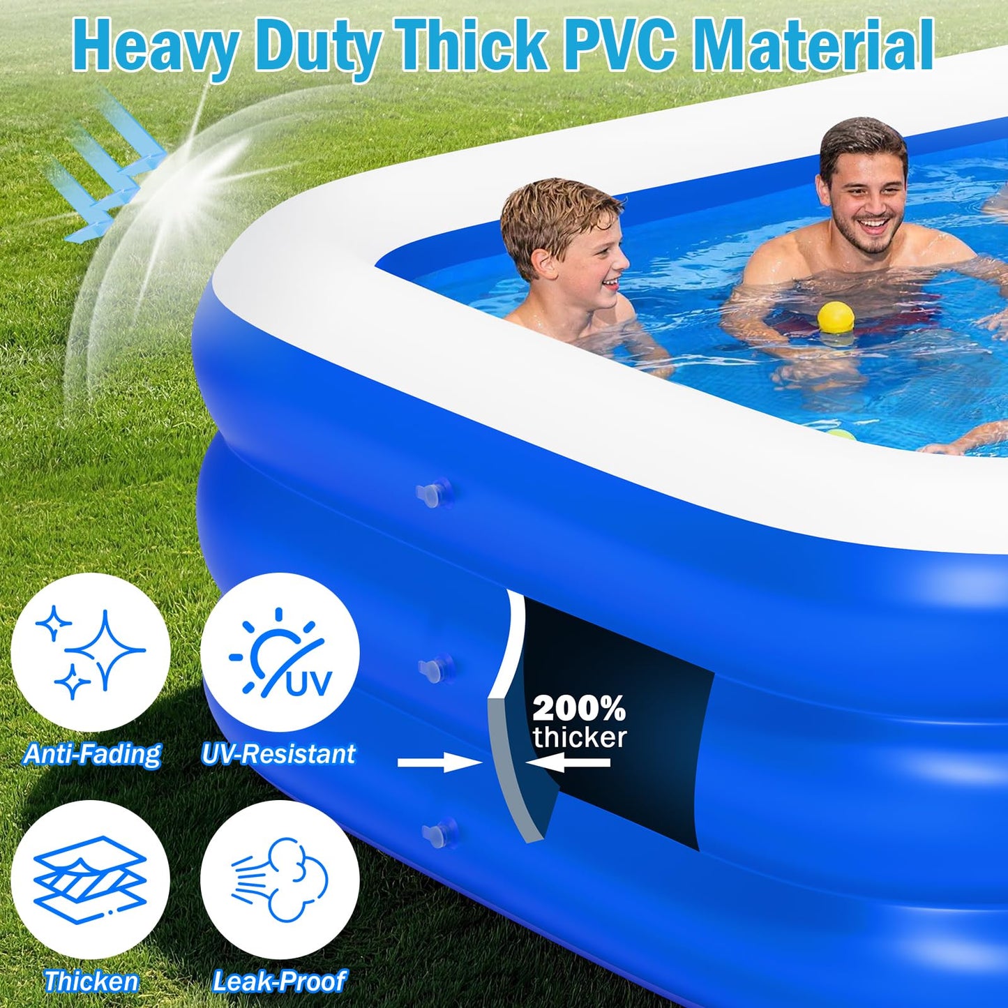Extra Large Inflatable Swimming Pool for Adults - 180'' x 76'' x 22'' Extra Large Blow-Up Pool Oversized Thickened Family with Pump, 15FT Extra Long