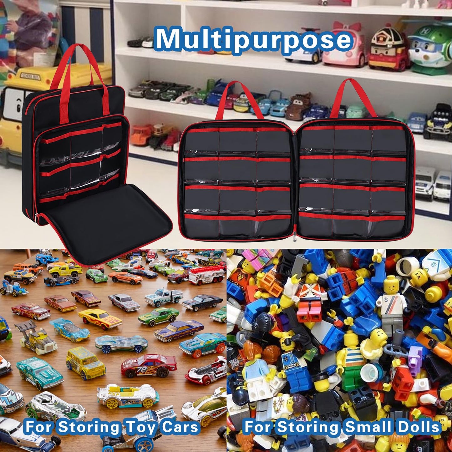 99-Capacity Toy Car Carrying Case, Portable Storage Organizer Bag Compatible with Hot Wheels/Matchbox 1:64 Scale Diecast Cars, Large Travel Tote for