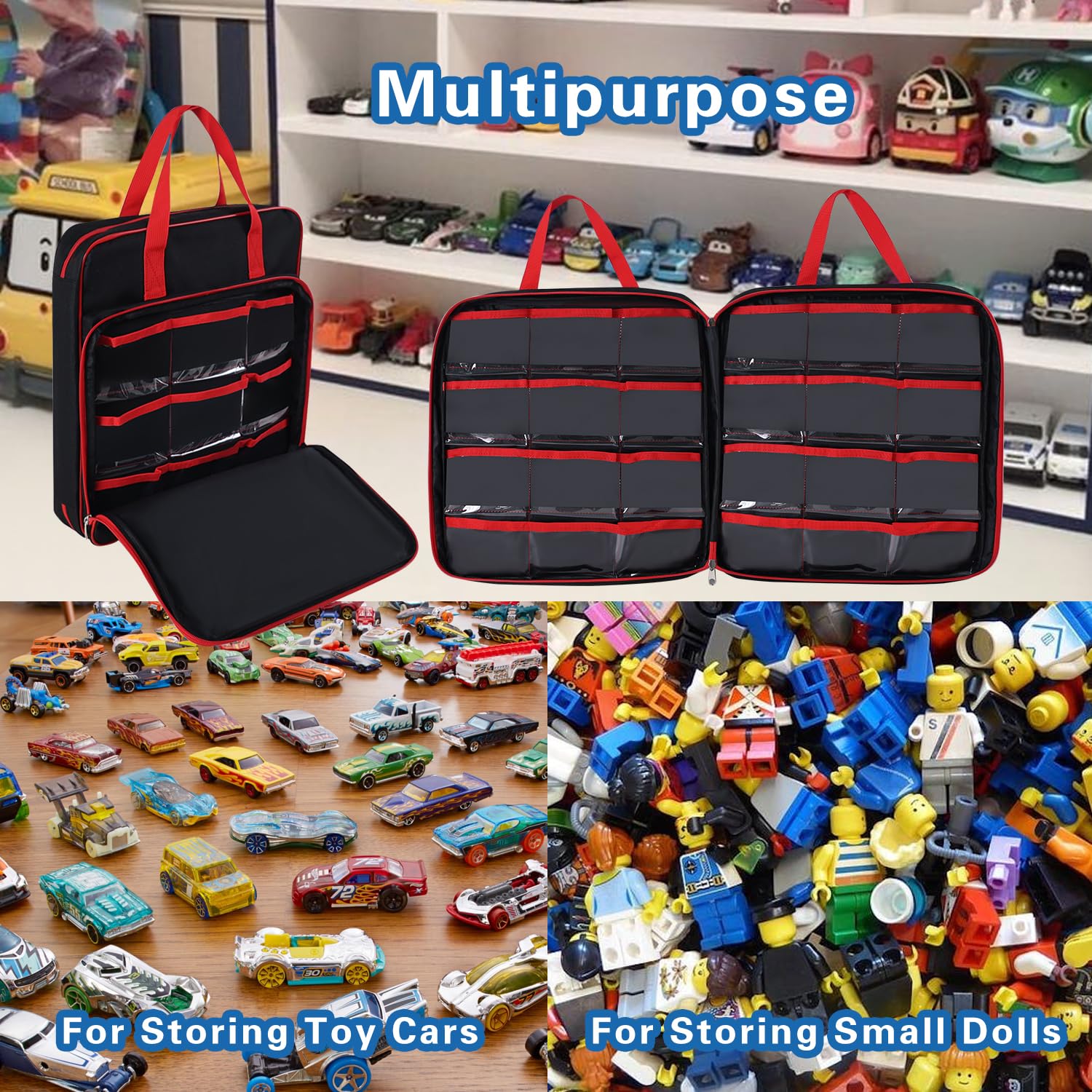 99-Capacity Toy Car Carrying Case, Portable Storage Organizer Bag Compatible with Hot Wheels/Matchbox 1:64 Scale Diecast Cars, Large Travel Tote for