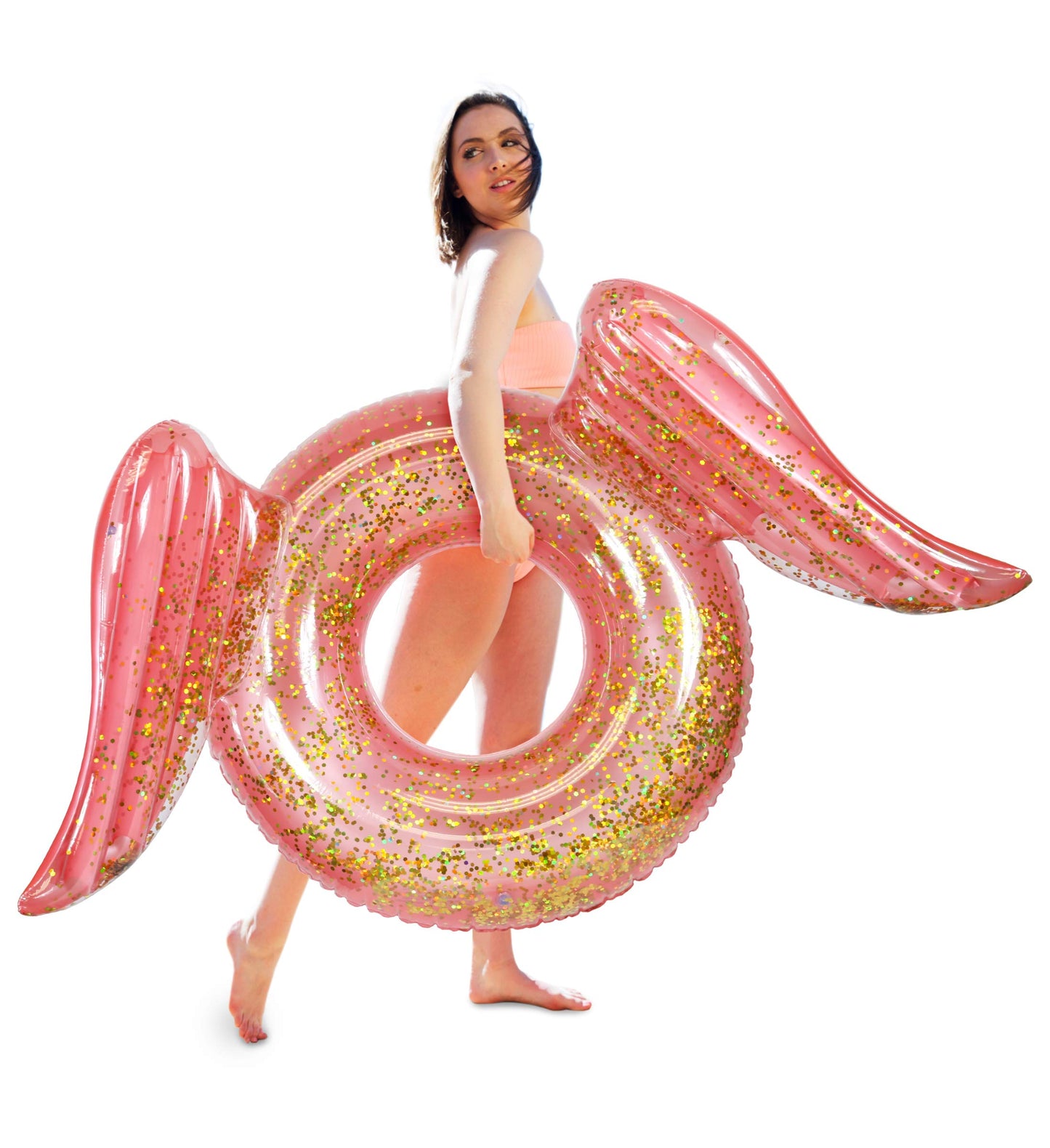 CoTa Global Rose Gold Inflatable Angel Wings Pool Float Tube - Luxurious Inflatable Float Rings for Adults, Perfect Beach Float Tube with Sparkly