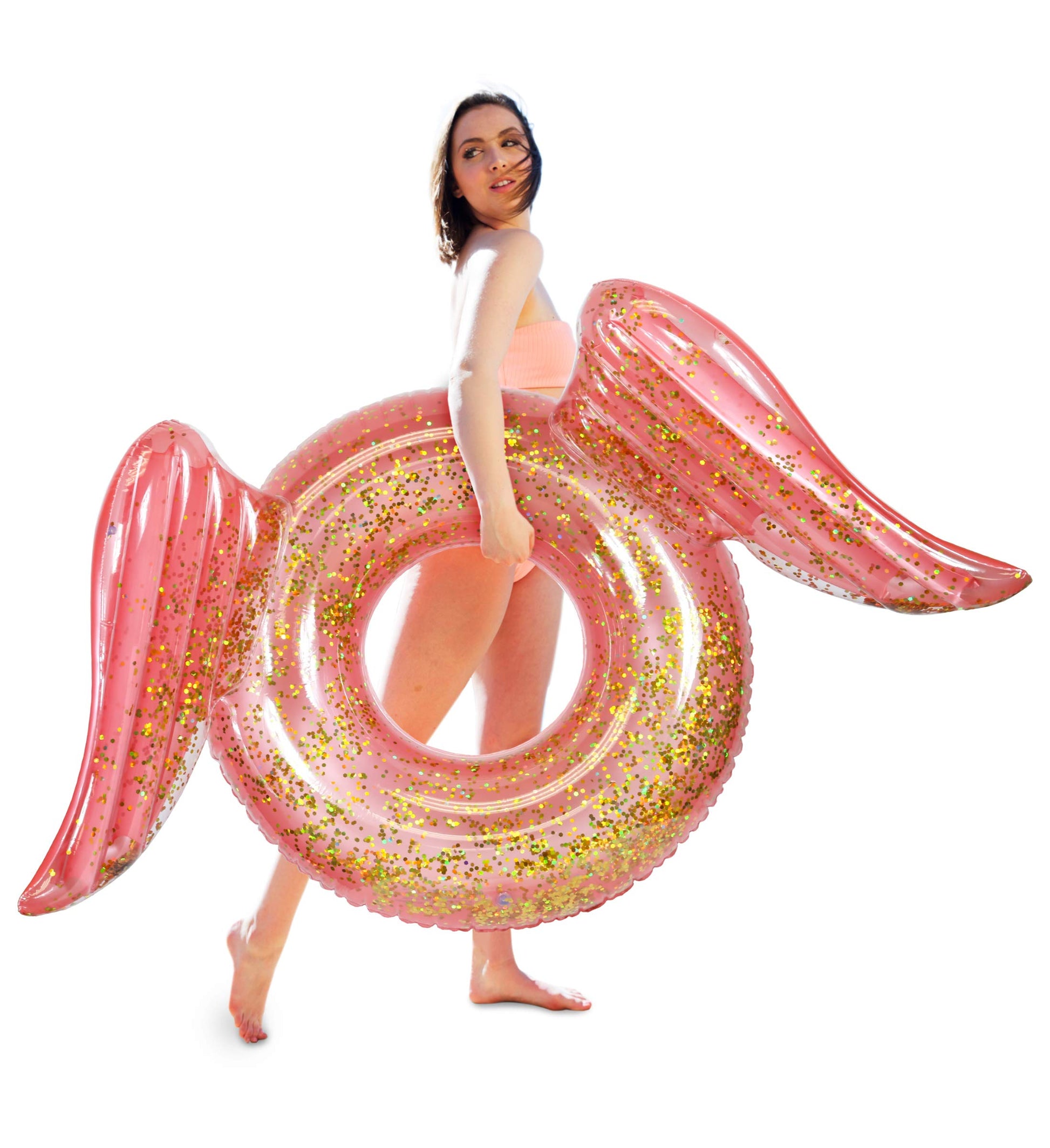 CoTa Global Rose Gold Inflatable Angel Wings Pool Float Tube - Luxurious Inflatable Float Rings for Adults, Perfect Beach Float Tube with Sparkly