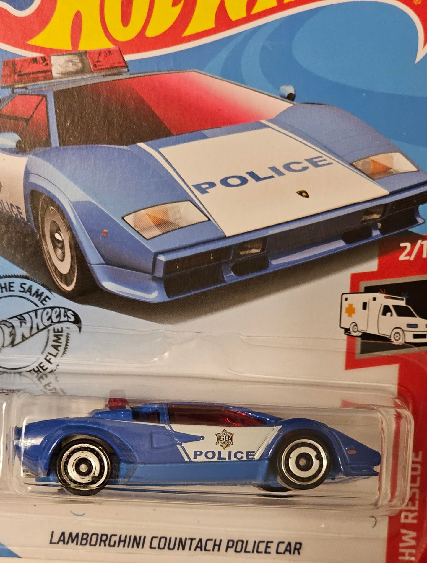 Hot Wheels Rescue Series 2/10 Lamborghini Countach Police Car 142/250, Blue