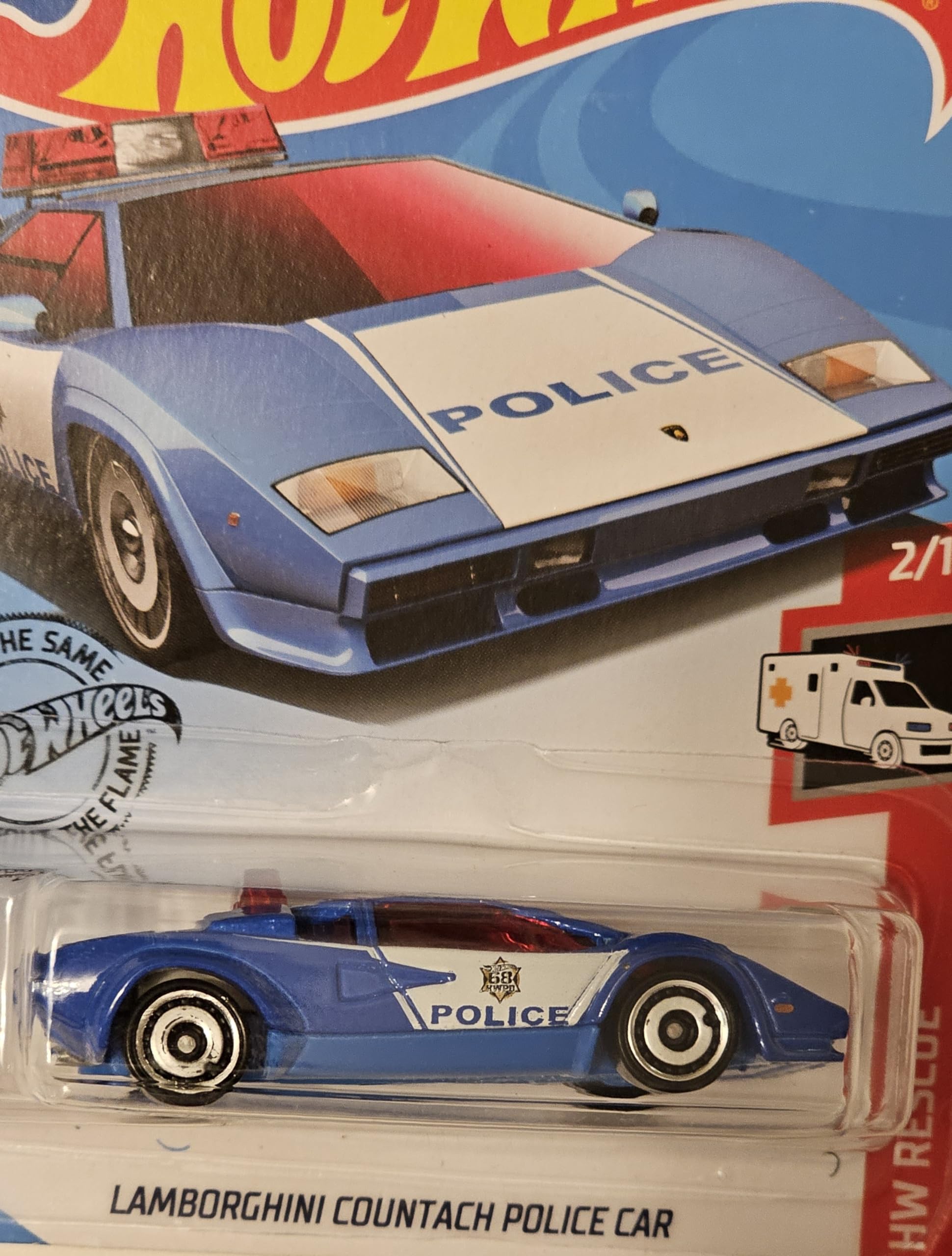 Hot Wheels Rescue Series 2/10 Lamborghini Countach Police Car 142/250, Blue