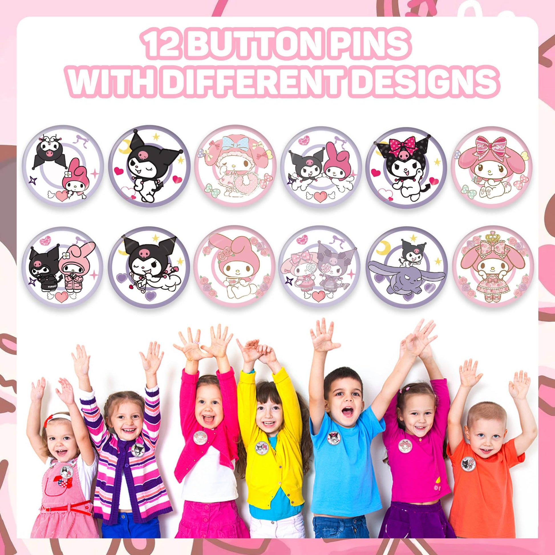 Signreen Kawaii Birthday Party Decorations, Kawaii Birthday Party Supplies Include 12 Bracelets, 12 Button Pins, 50 Stickers, Kawaii Party Favors