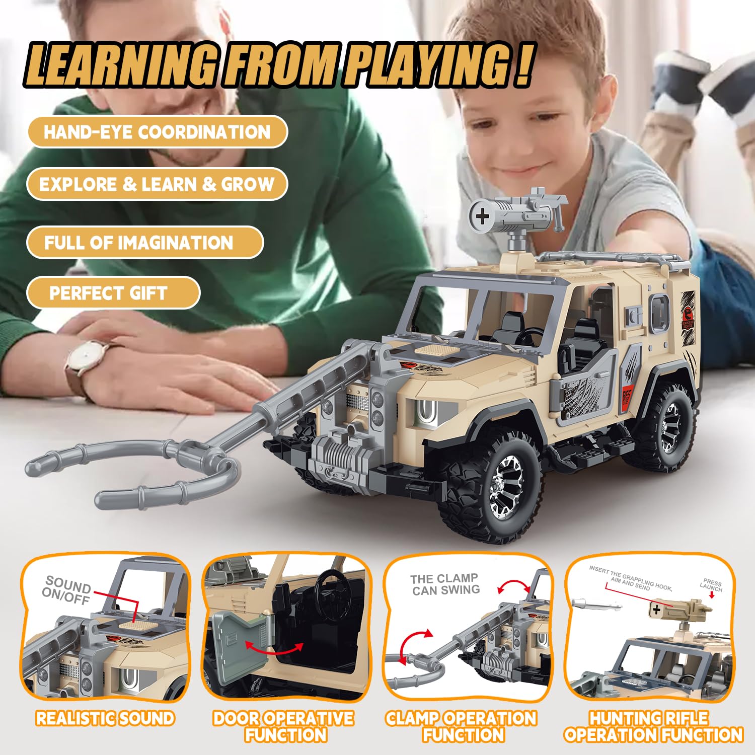 Rescue Friction Dinosaur Car Toy | Dinosaur Cars for Toddlers | Toy Cars with Sound Effects | Pull Back Car for Kids | Holiday and Birthday Gift