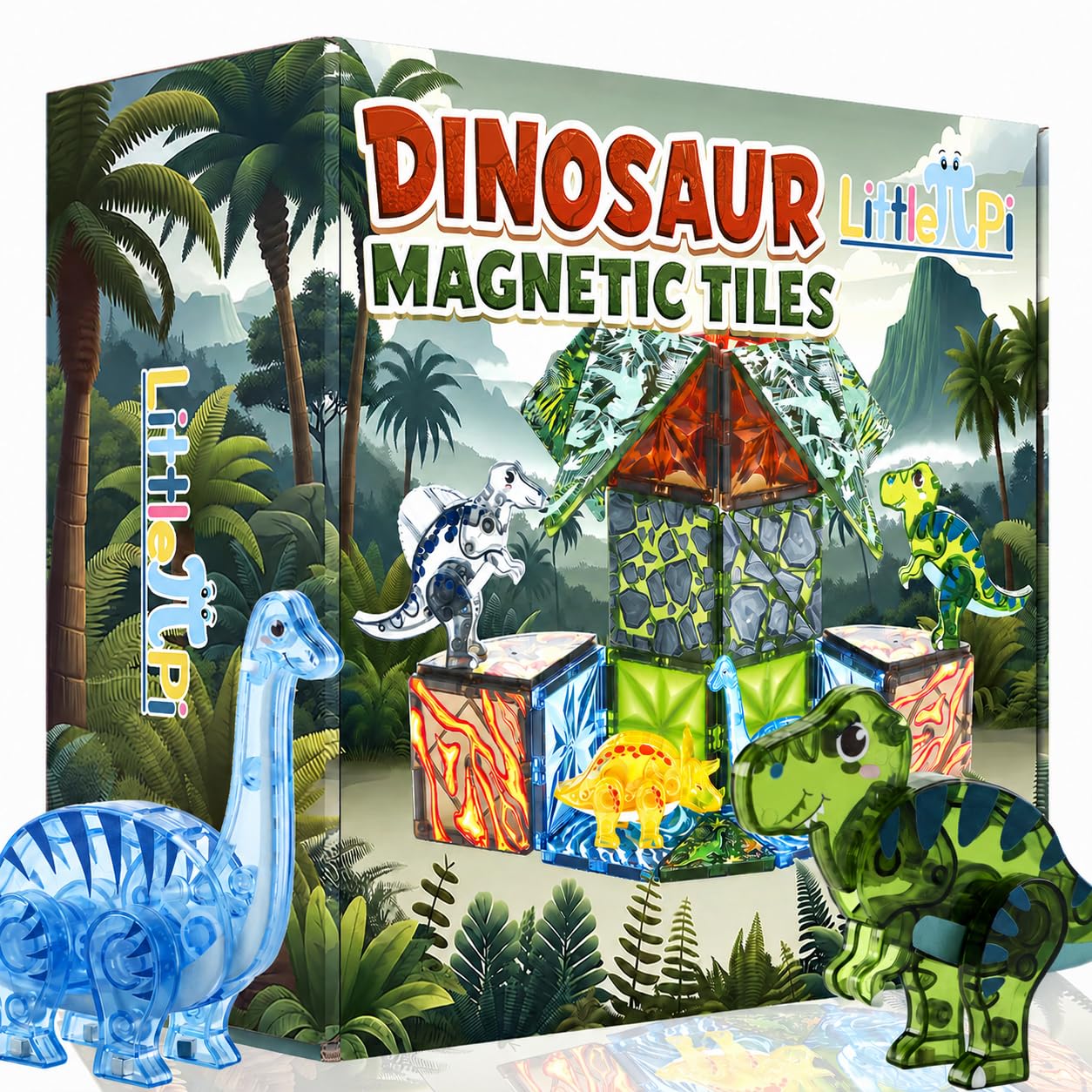 Magnetic Tiles Dinosaur Toys for Kids 3-7 Magnet Building Blocks Toddler Dino Toys - Educational STEM Toys 3 Year Old Boy Gift Learning Resources