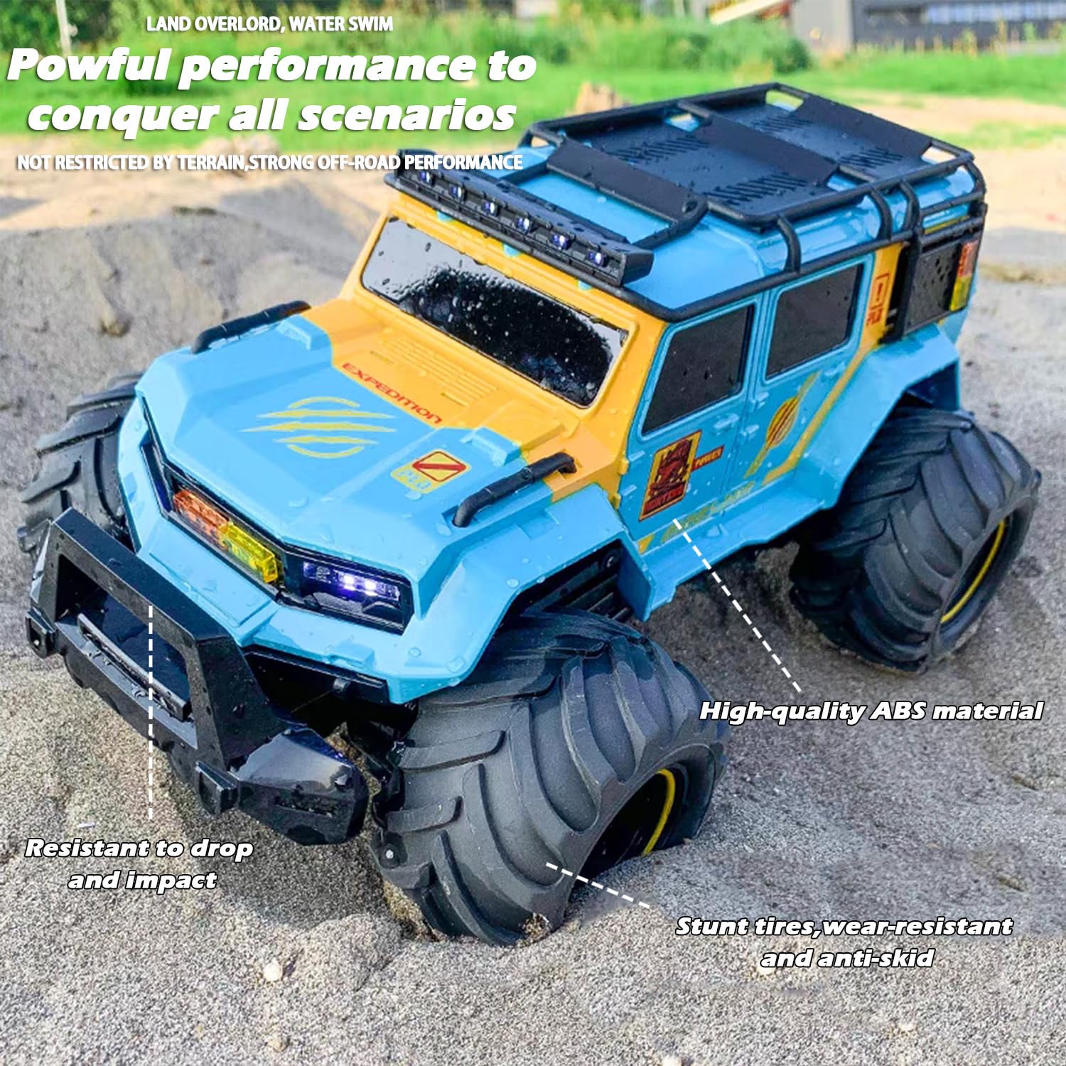 Amphibious Remote Control Car Waterproof Monster RC Cars 4WD All Terrain Off-Road Stunt Vehicle Toys with 2.4 GHz LED Lights for 6 7 8 9 10 11 12+